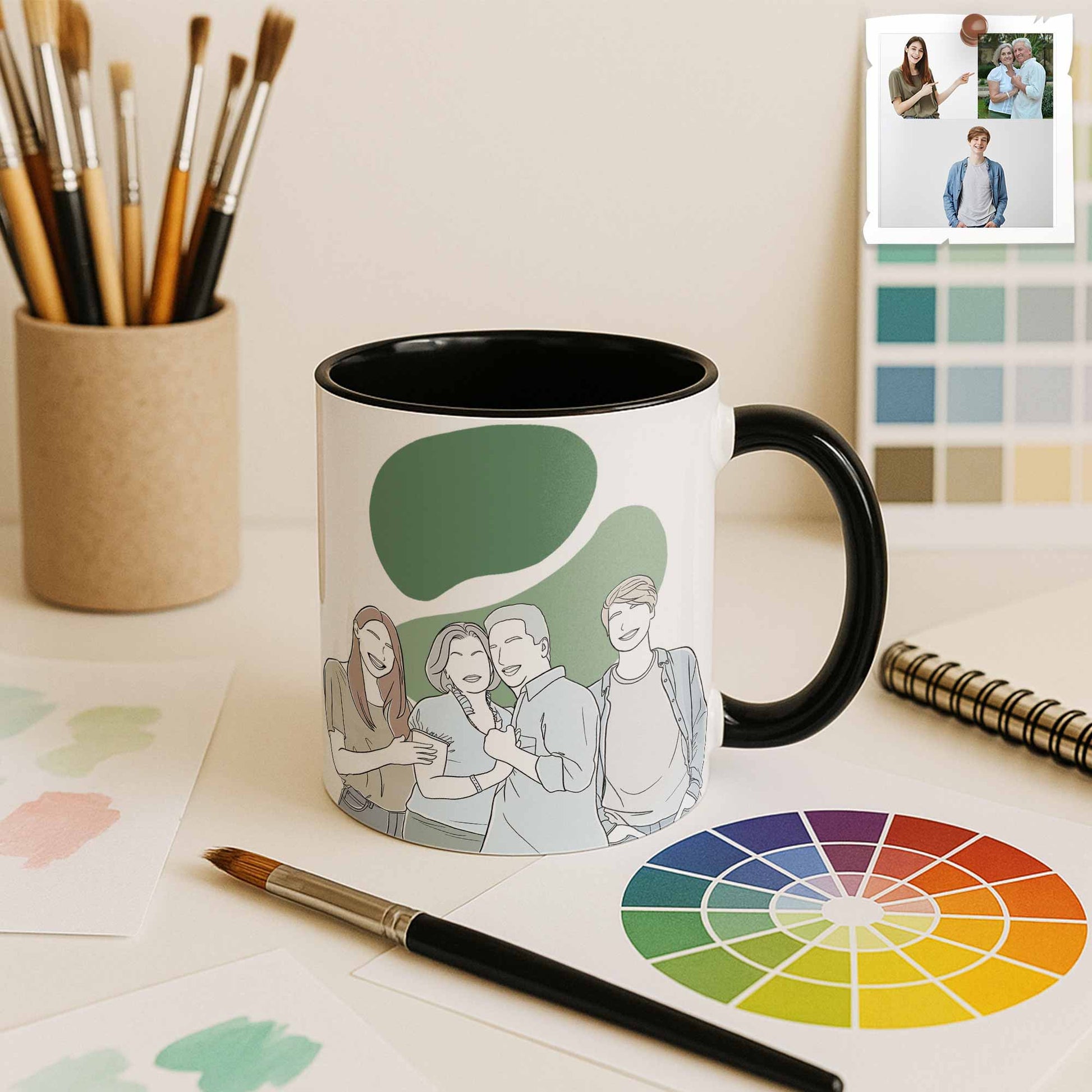 Customized Mom and Baby Photo Turn to Doodle Art Style, Family Gift Mug, Accent Coffee Mug (11, 15oz)-BeUnikArt