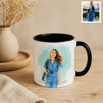 Personalized Nurse Photo to Water Color Accent Mug with Custom Text