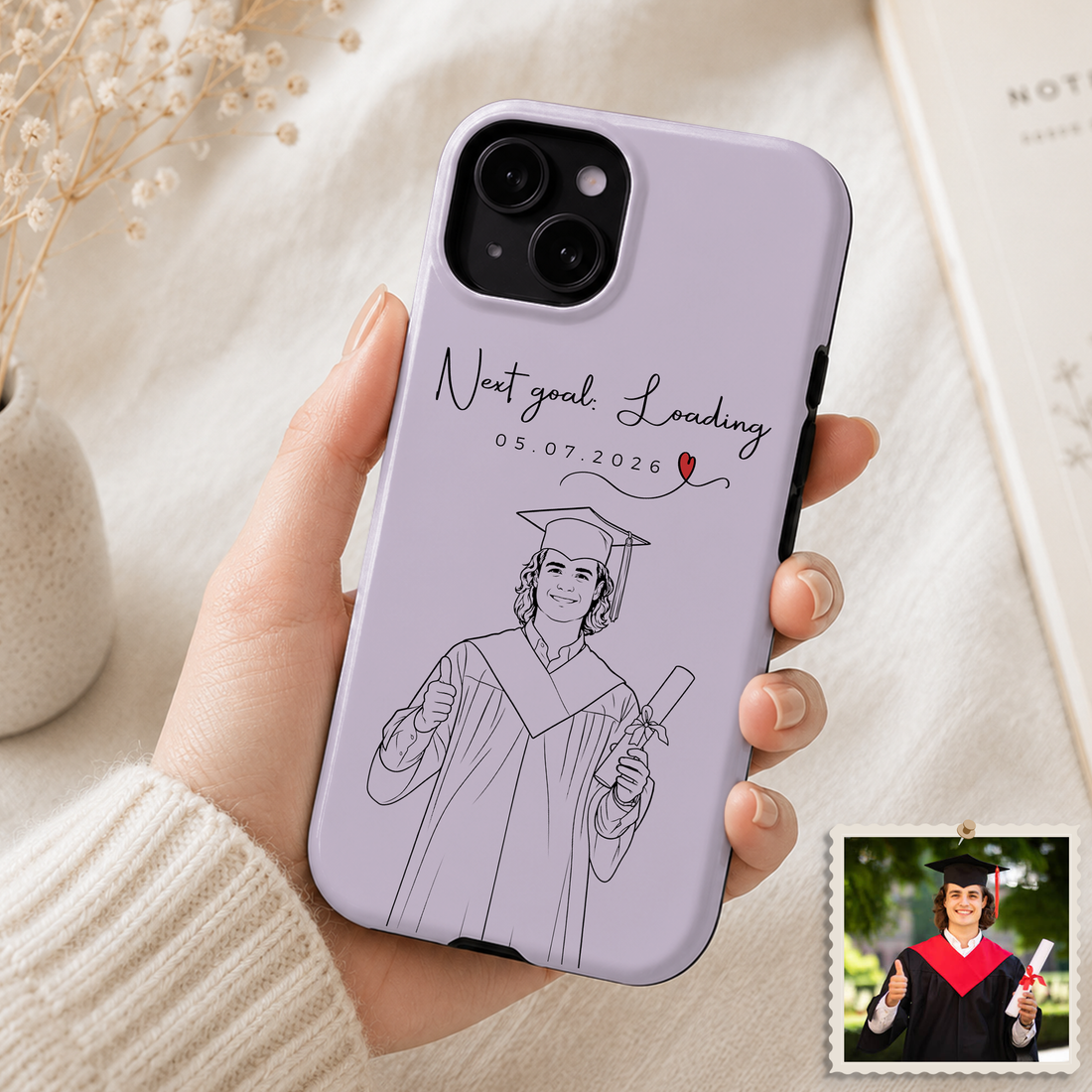 Tough Phone Case for iPhone & Samsung, Personalized Graduation Detailed Line Art Case with Custom Text