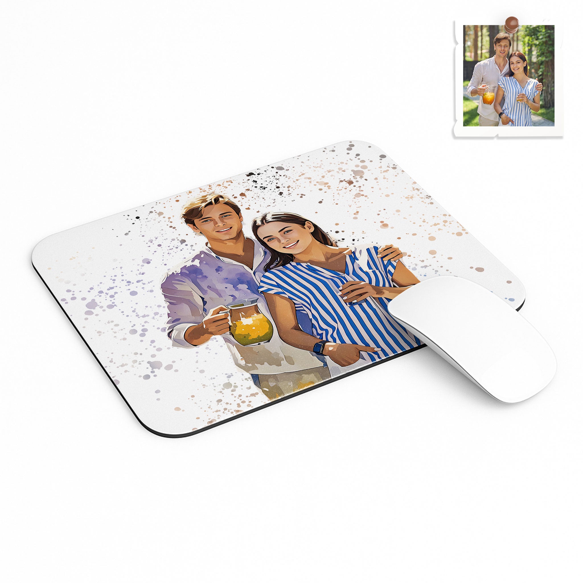 Custom Photo to Illustration Couple Moment Rectangle Mouse Pad Digital Art Style Romantic Gift