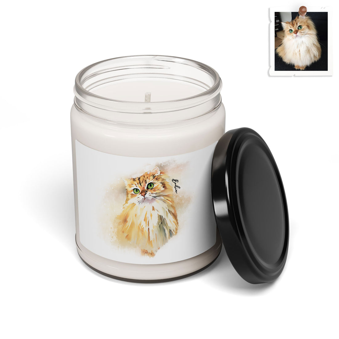 Personalized Pet Picture to Watercolor Style Art, Memorial or Birthday Gift Scented Soy Candle, 9oz