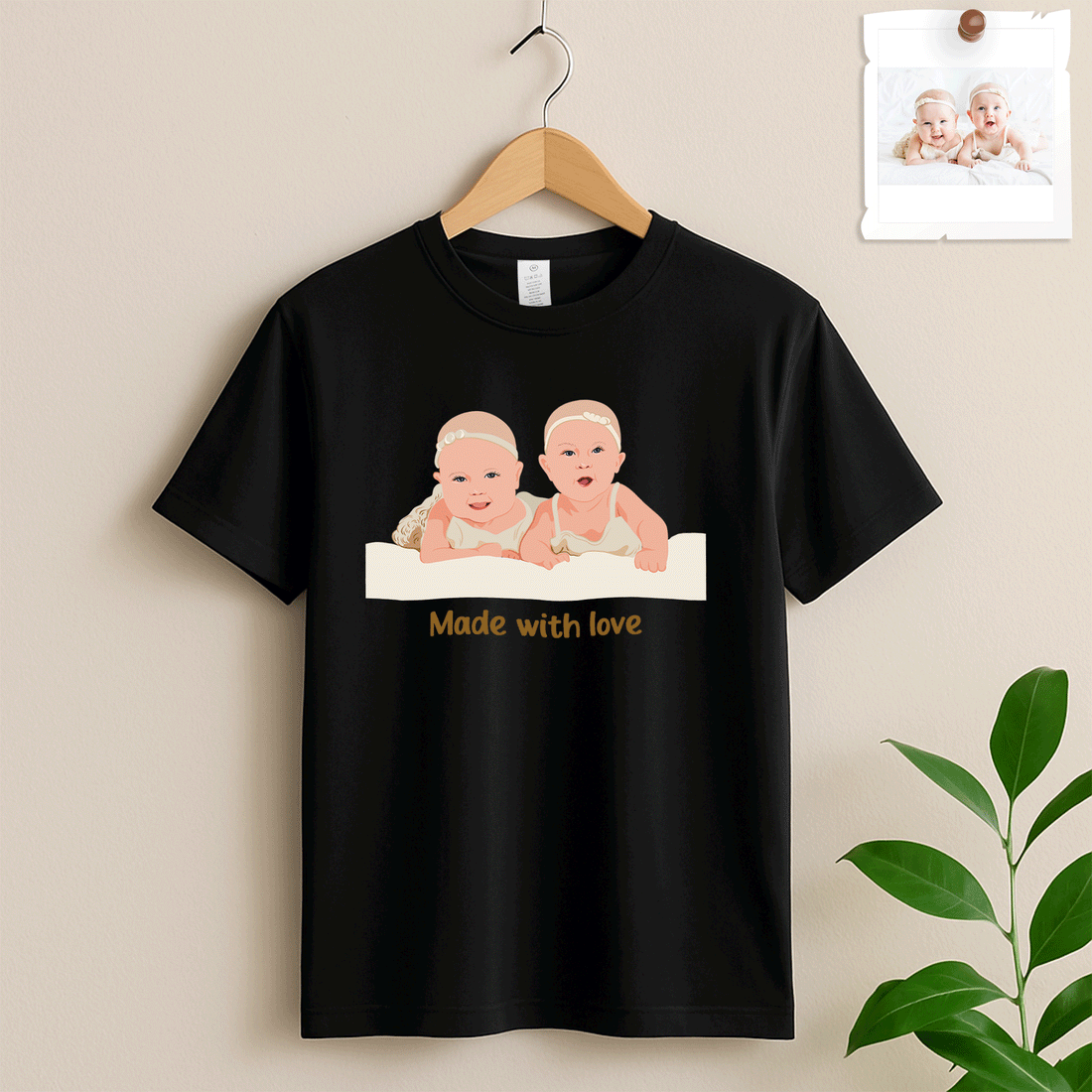 Custom Baby Portrait from Photo, Personalized Art, Thoughtful Gift for Baby Shower, Newborn Arrival Unisex Crewneck T-shirt S-5XL