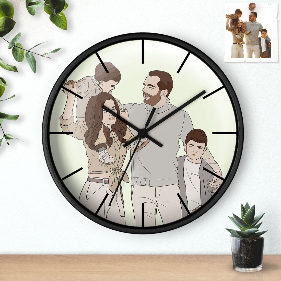 Customized Mom and Baby, Dad and Kids Portrait Doodle Art Style, Family Gift Wall Clock