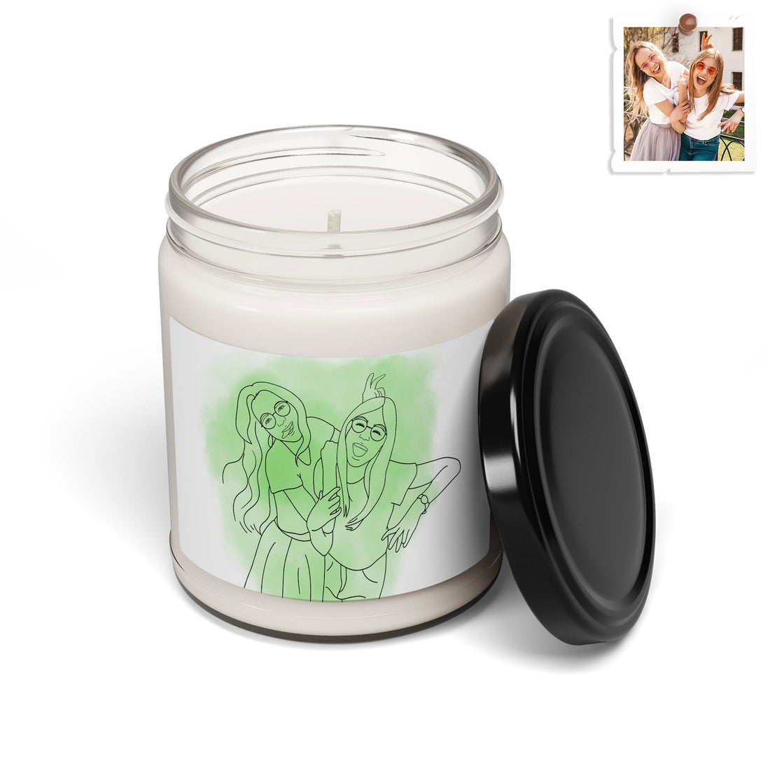 Personalized Friendship Line Art from Photo, Keepsake Best Friend Gift Scented Soy Candle, 9oz