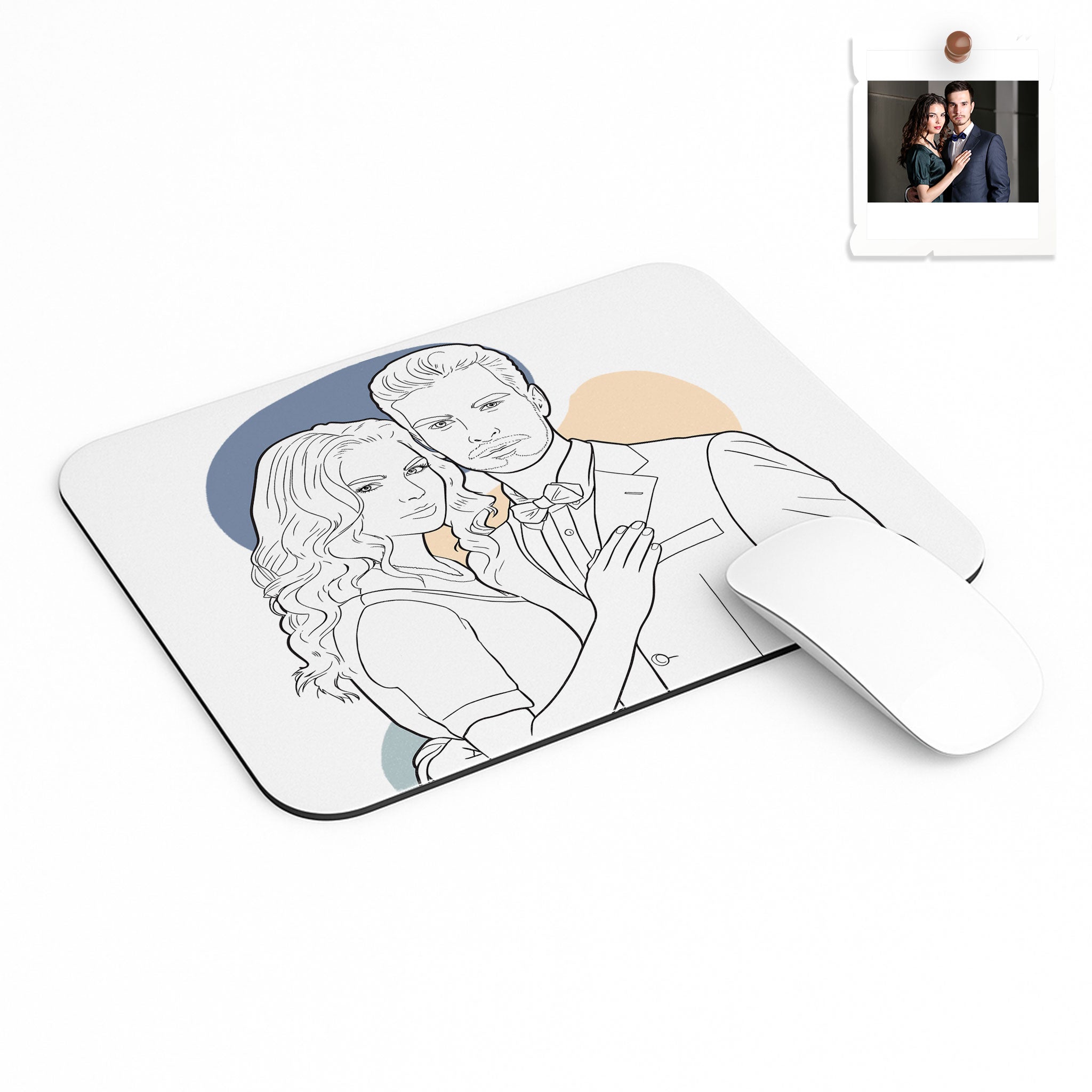Customized Photo to Line Art Couple Portrait Rectangle Mouse Pad Minimalist Style Lovely Anniversary Gift