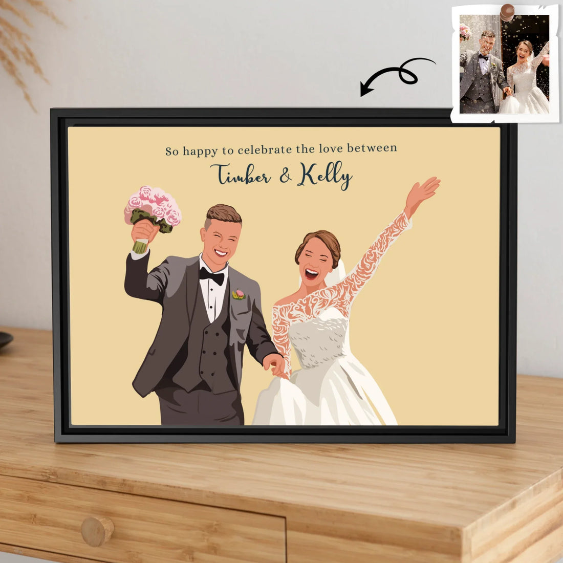 Personalized Wedding Illustration Art, Unique Gift for Newlyweds, Wedding Anniversary Canvas-BeUnikArt
