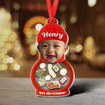 Personalized Baby’s First Christmas Acrylic Shaker Ornament, Custom Photo with Name, Newborn Keepsake, Gift for Family