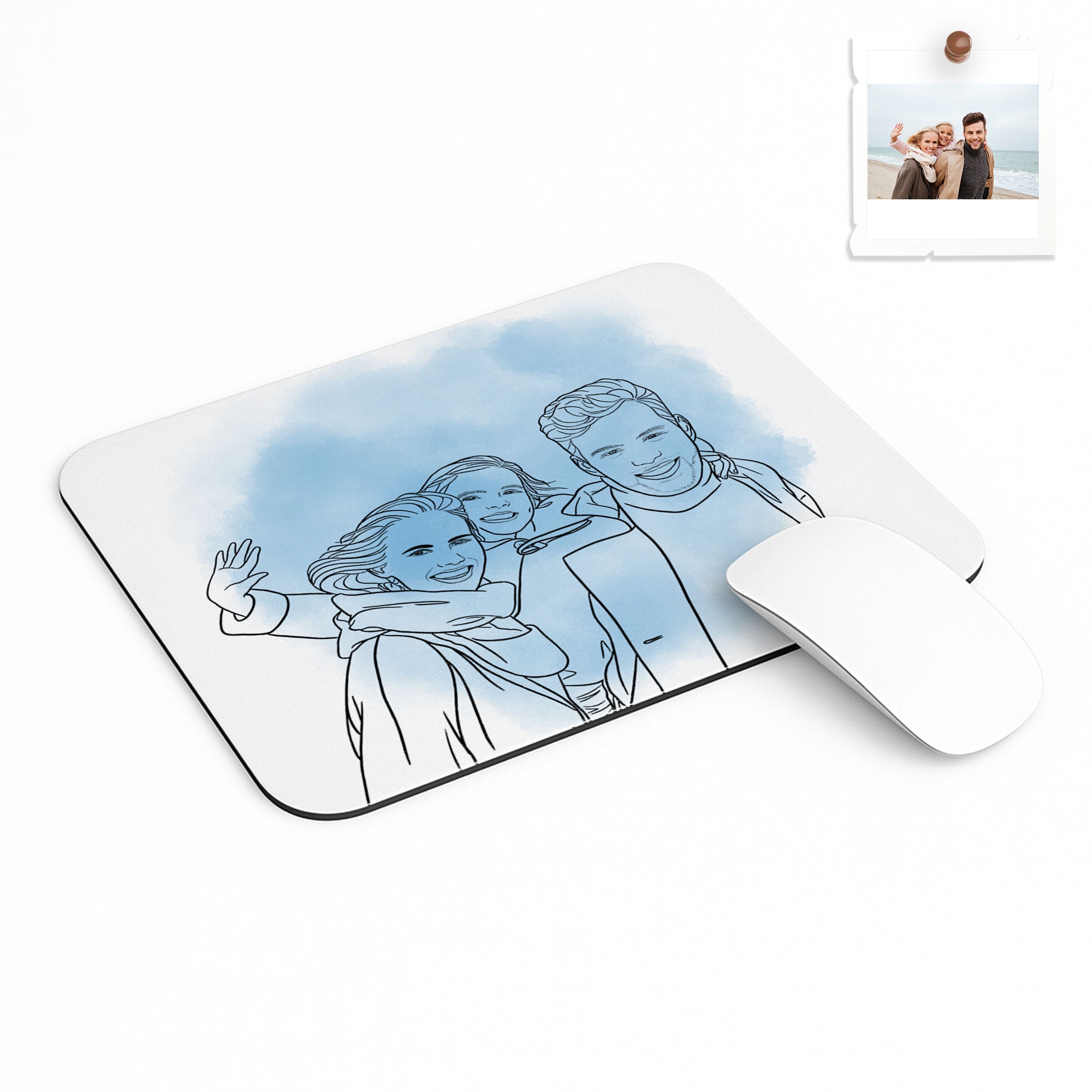 Personalized Illustration from Photo Family Picture Rectangle Mouse Pad Line Art Style Couple Anniversary or Family Gift