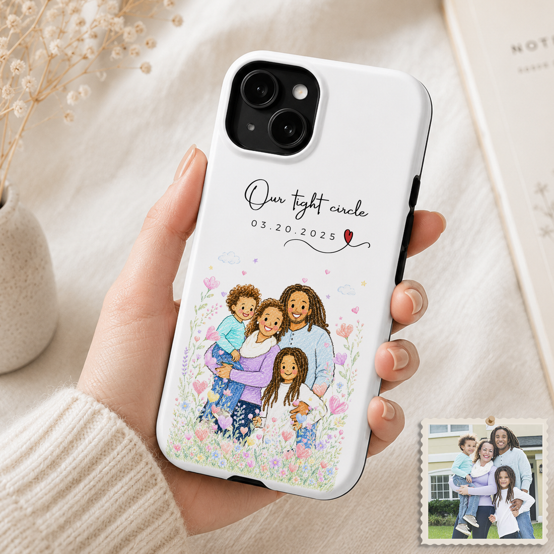Tough Phone Case for iPhone & Samsung, Personalized Couple Crayon Doodle Case with Custom Text