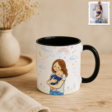 Personalized Photo to Crayon Art Mother Baby Accent Coffee Mug (11, 15oz)