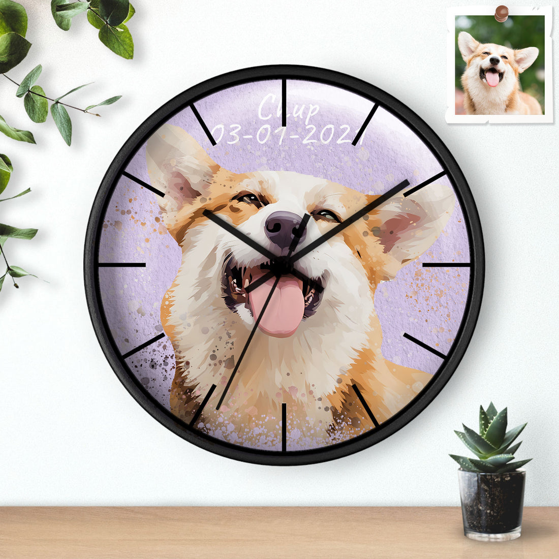Custom Pet Photo to Illustration Art Style, Fun Personality Portrait Clock
