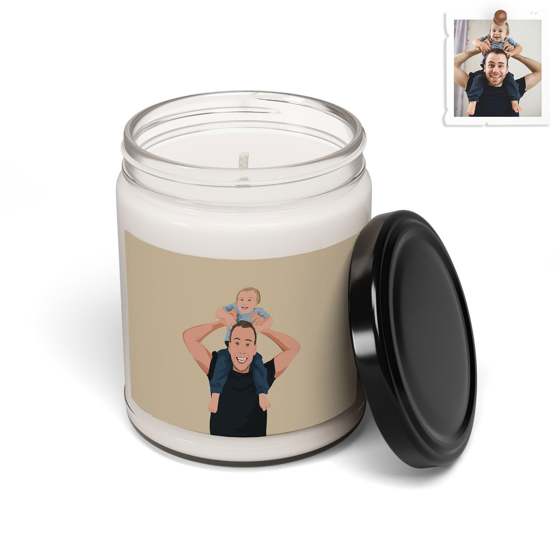 Personalized Turn Photo To Art Illustration Drawing, Dad Portrait Father's Day Gift Scented Soy Candle, 9oz