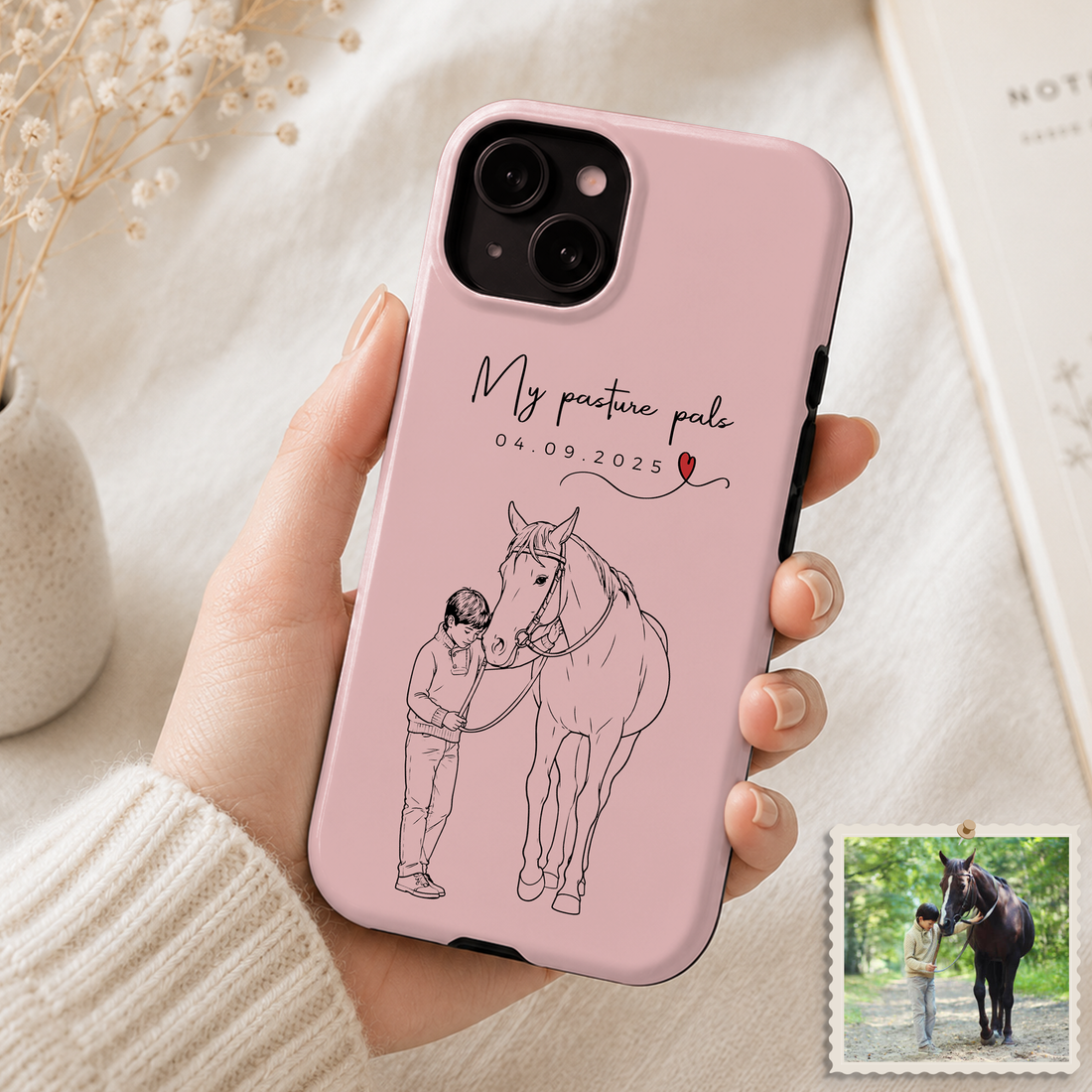 Tough Phone Case for iPhone & Samsung, Custom Pet Parent Detailed Line Art Case with Personalized Text