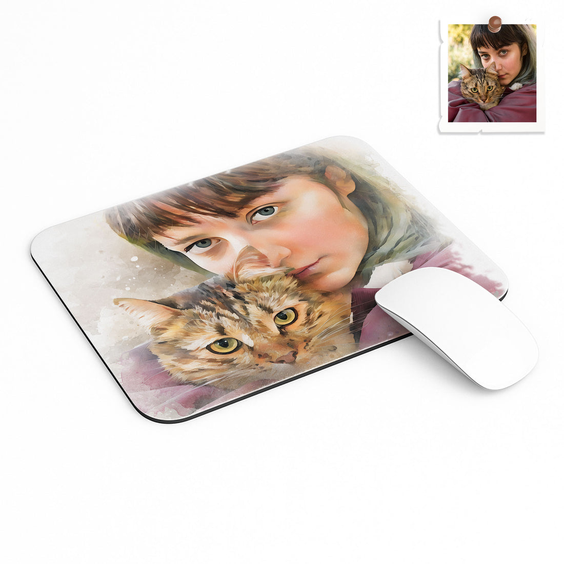 Custom Watercolor Pet Portrait, Express Your Love for Pets Rectangle Mouse Pad