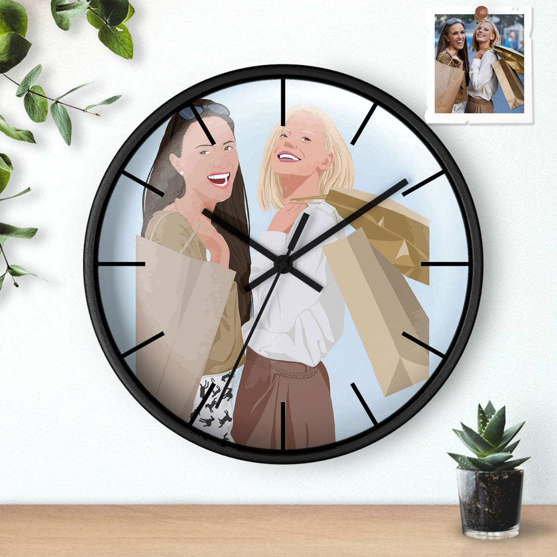 Custom Best Friends Portrait Turn Photo To Art, Thoughtful Friendship Gift, Keepsake Wall Clock