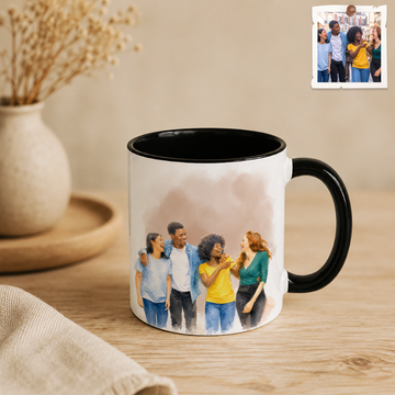 Personalized Friend Photo to Water Color Accent Mug with Custom Text