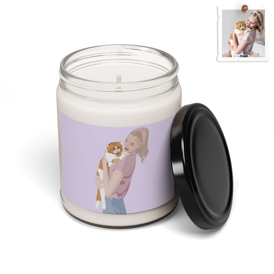 Personalized Cat Mom Turn Photo To Art, Pet Memorial or Pet Lover Gift Scented Soy Candle, 9oz