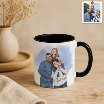 Personalized Big Family Photo to Illustration Accent Mug with Custom Text