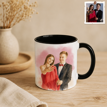 Personalized Photo to Watercolor Engagement Accent Coffee Mug (11, 15oz)