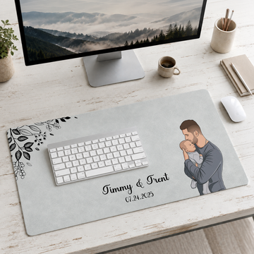 Personalized Dad & Kid Photo to Illustration Desk Mat with Custom Text