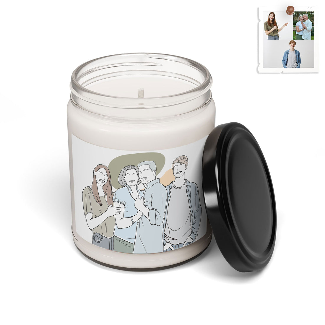 Customized Mom and Baby, Dad and Kids Doodle Art Style Family Gift Scented Soy Candle, 9oz
