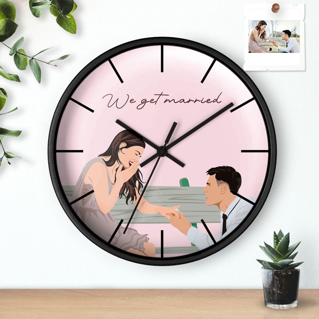 Personalized Couple Illustration Anniversary Gift, Custom Portrait from Photo Wall Clock