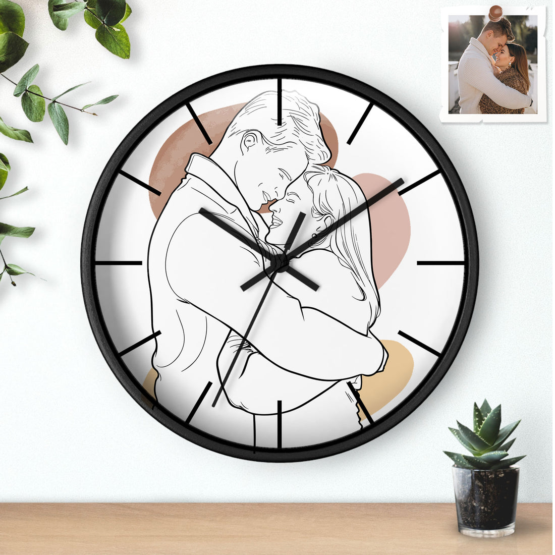 Customized Couple Portrait Photo to Line Art, Lovely Anniversary Gift Wall Clock