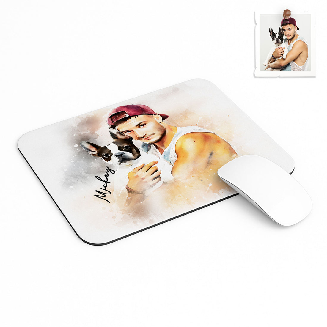 Personalized Pet Picture to Watercolor Style Art, Memorial or Birthday Gift Rectangle Mouse Pad