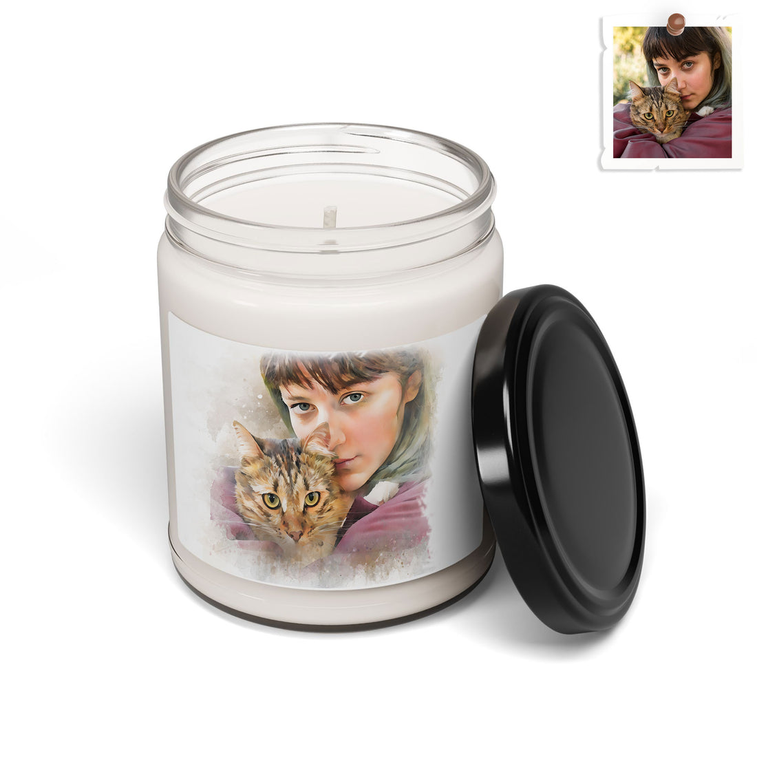 Custom Watercolor Pet Portrait, Express Your Love for Pets Scented Soy Candle, 9oz