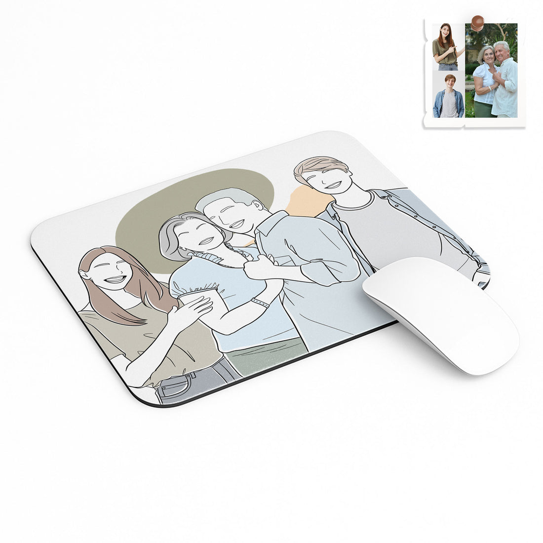 Customized Mom and Baby, Dad and Kids Doodle Art Style Family Gift Rectangle Mouse Pad