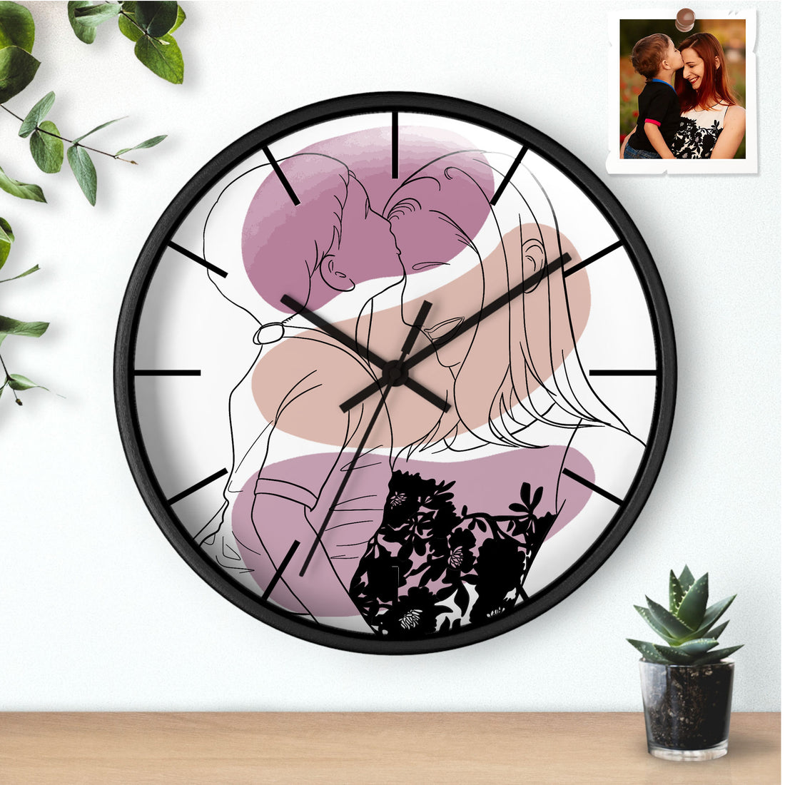 Personalized Photo to Line Art Wall Clock - Anniversary, Family & Gift