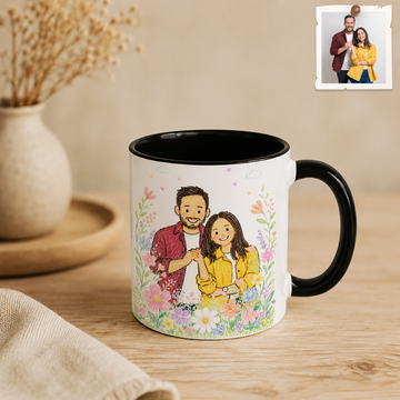 Personalized Photo to Crayon Couple Art Accent Coffee Mug (11, 15oz)