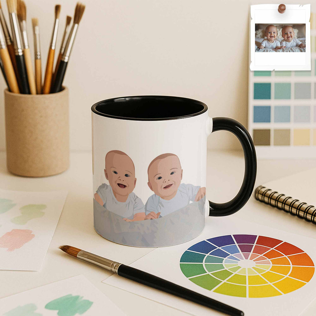 Custom Baby Portrait Photo Art, Personalized Baby Illustration Art Mug, Newborn Keepsake Accent Mug (11, 15oz)-BeUnikArt