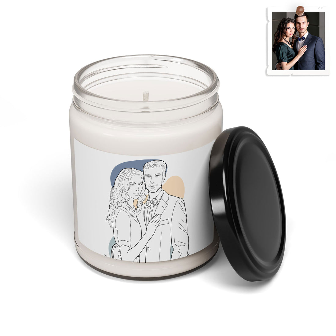 Customized Couple Portrait to Line Art, Lovely Anniversary Gift Scented Soy Candle, 9oz