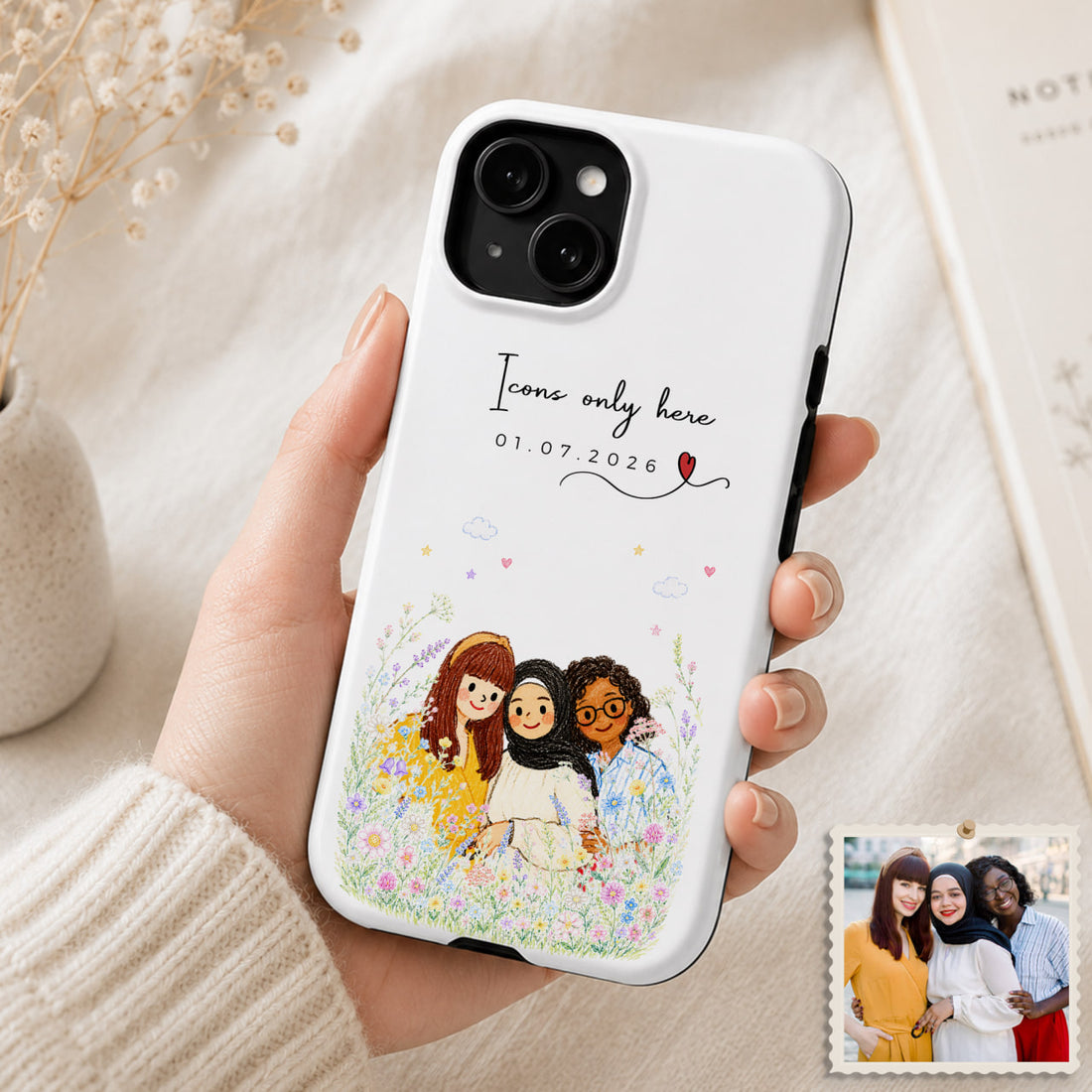 Tough Phone Case for iPhone & Samsung, Personalized Friend Crayon Doodle Case with Custom Text