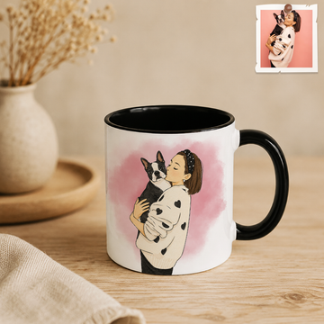 Custom Dog & Owner Water Color Doodle Accent Mug with Personalized Text