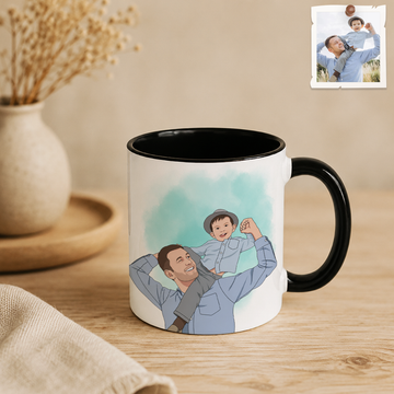 Personalized Dad & Kid Photo to Illustration Accent Mug with Custom Text