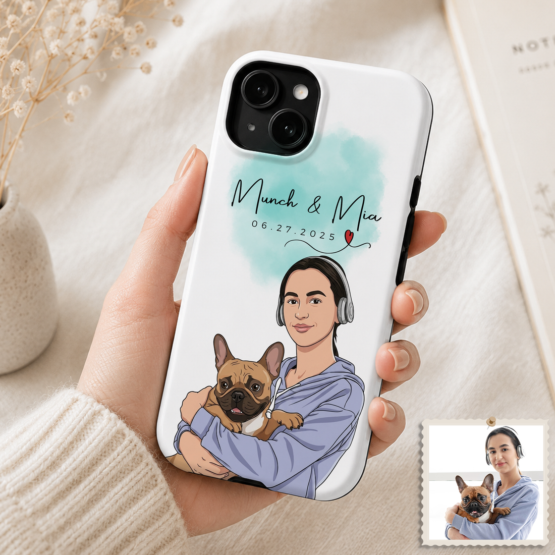 Tough Phone Case for iPhone & Samsung, Personalized Dog, Cat, Animal Photo Illustration Case with Name