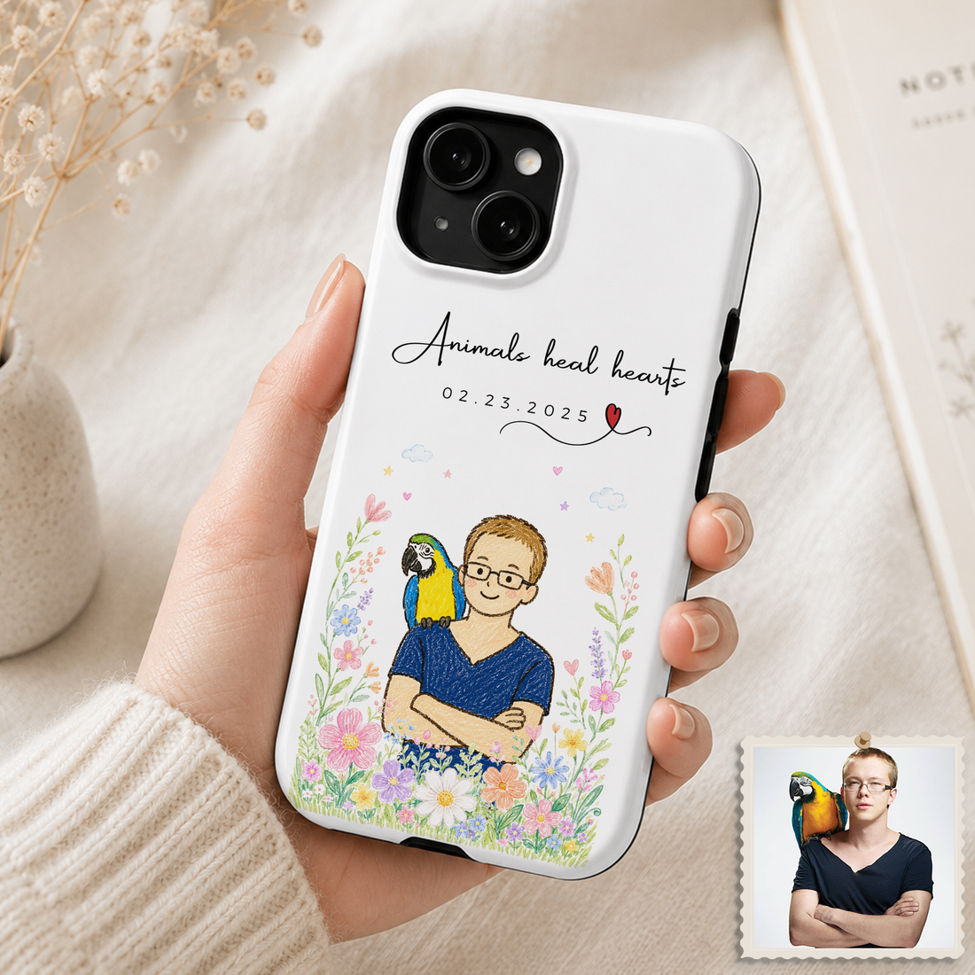 Tough Phone Case for iPhone & Samsung, Personalized Pet & Owner Crayon Doodle Case with Custom Text