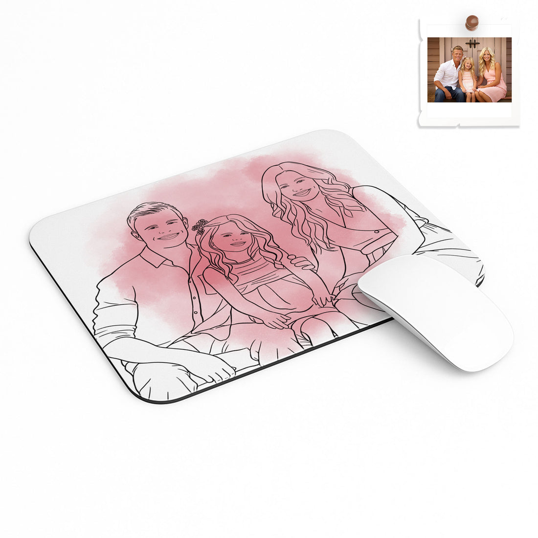 Personalized Photo to Line Art Illustration, Family, Anniversary, Parent Gift Rectangle Mouse Pad