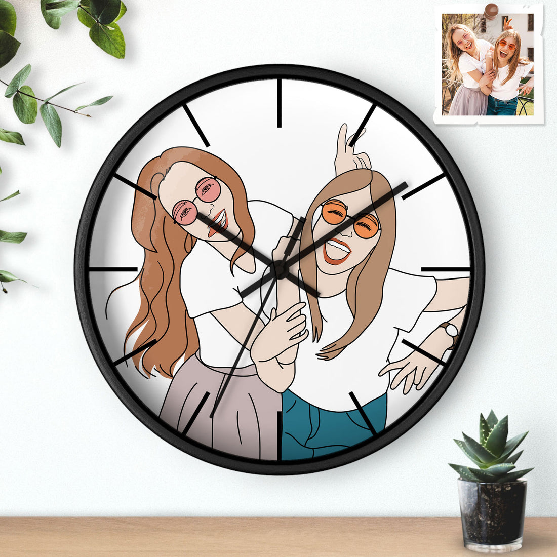 Personalized Friendship Doodle Art from Photo, Best Friends Gift, Birthday or Anniversary Clock