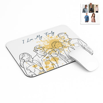 Personalized Photo to Line Art Family Picture Rectangle Mouse Pad Hand-Drawn Style Anniversary Gift for Parents