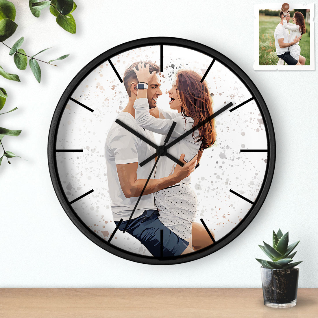Turn Couple Photo into Art, Capture Sweetest Memories, Illustration Style Clock