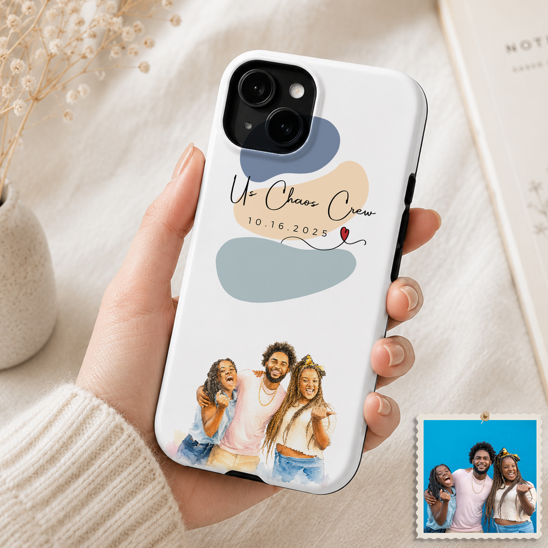 Tough Phone Case for iPhone & Samsung, Personalized Friend Water Color Case with Custom Text