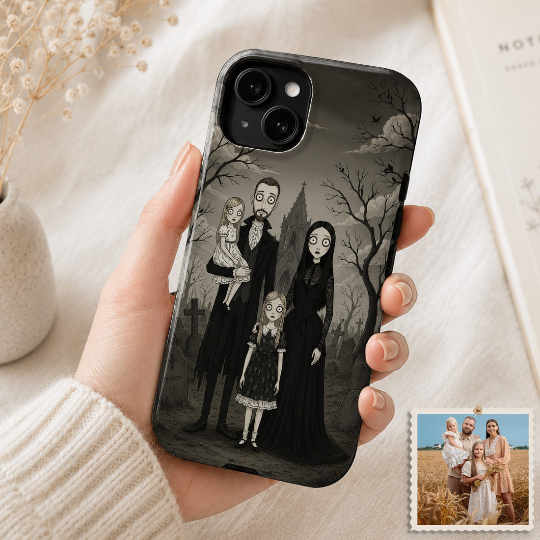 Tough Phone Case for iPhone & Samsung, Personalized Family Sibling Gothic Case with Custom Text