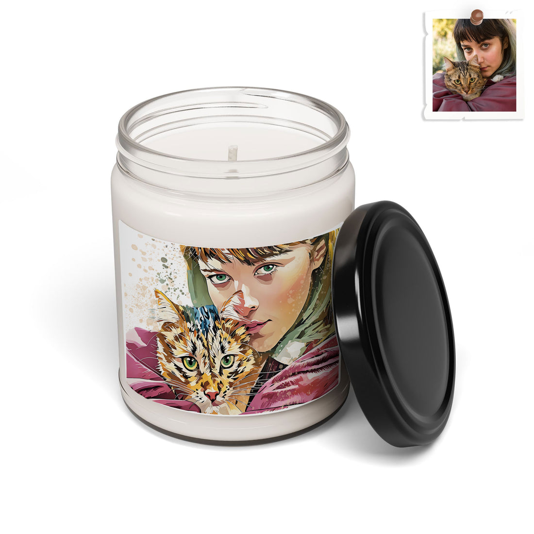 Personalized Pet Moment to Illustration Art, Animal Lover Gift Scented Soy Candle, 9oz