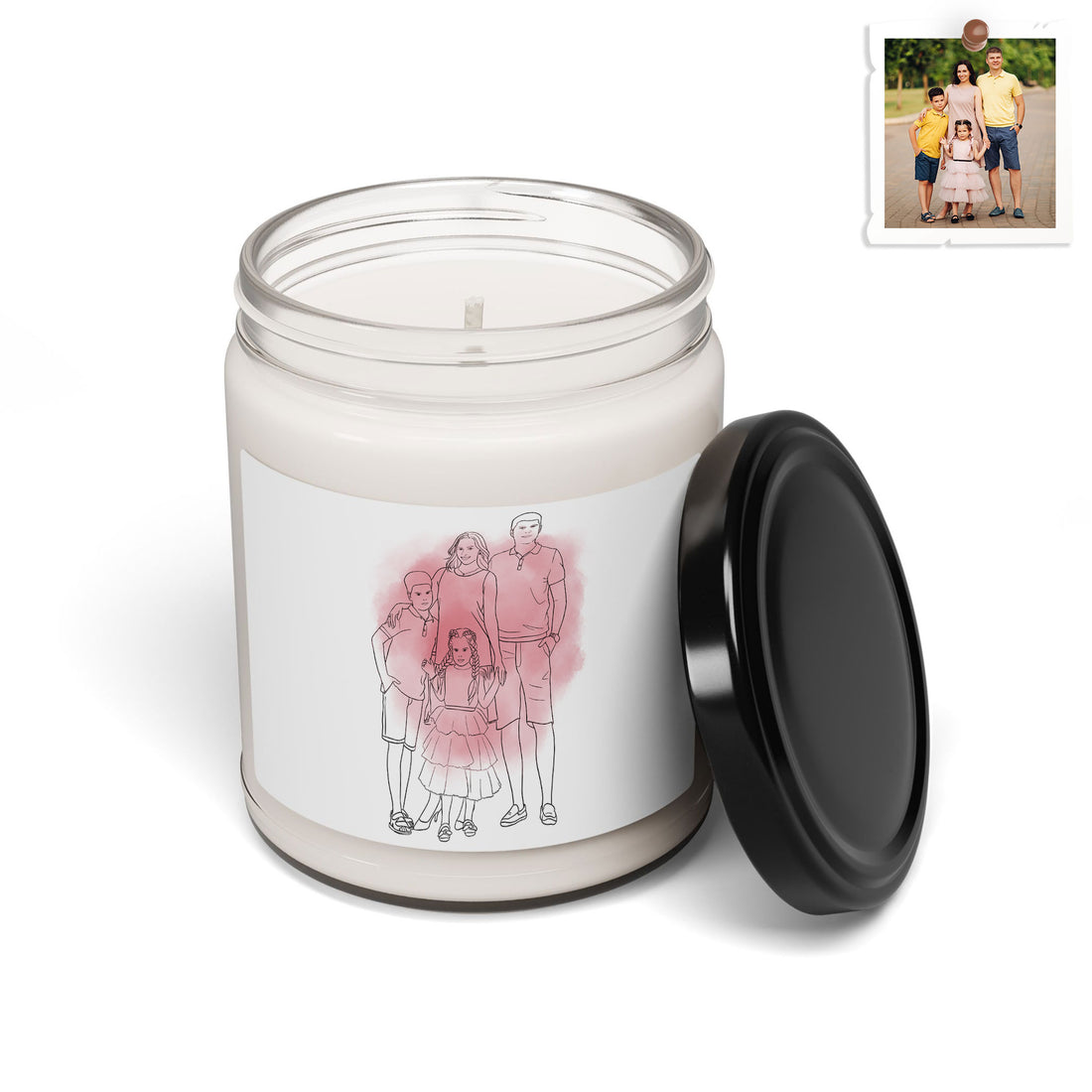 Personalized Photo to Line Art Illustration, Family, Anniversary, Parent Gift Scented Soy Candle, 9oz