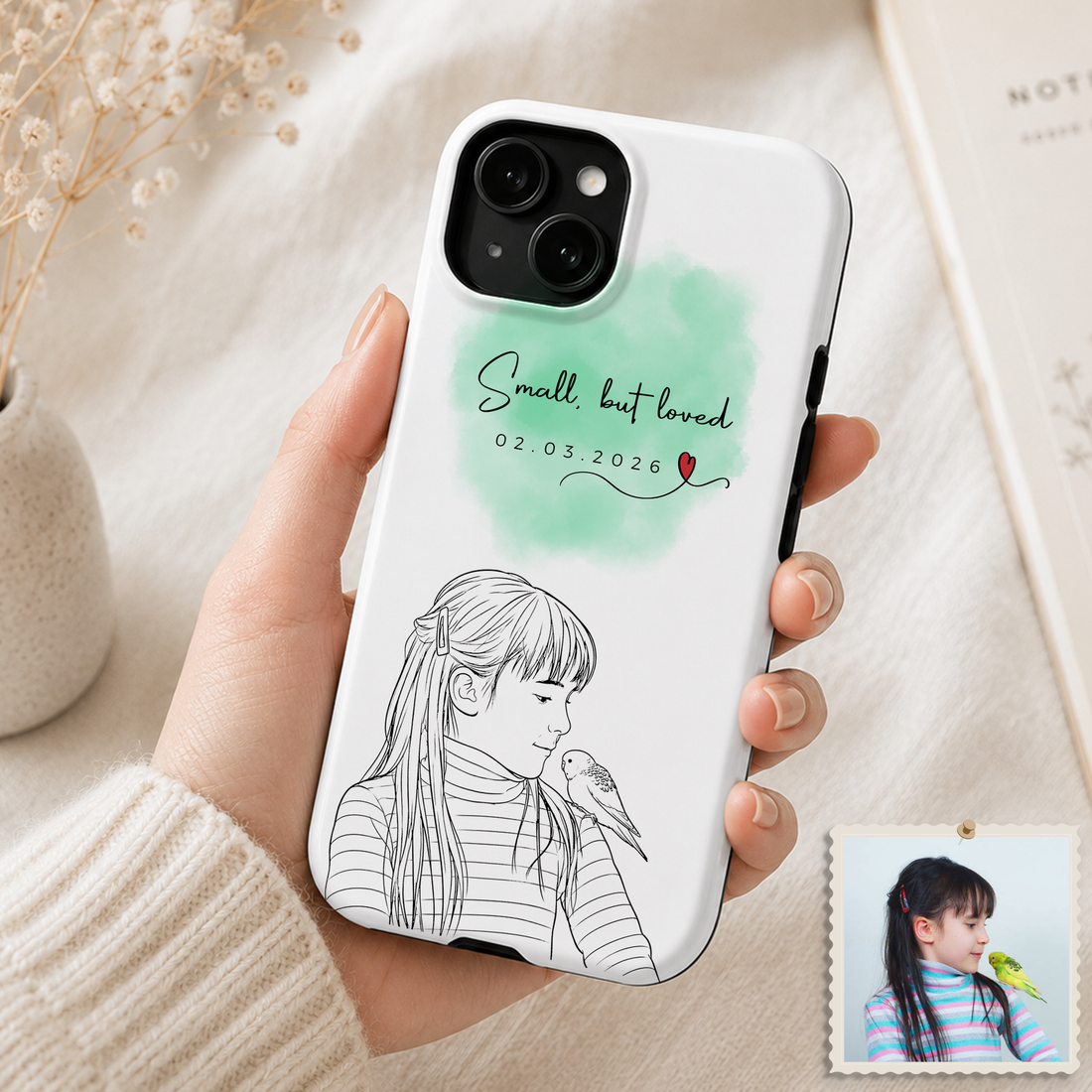 Tough Phone Case for iPhone & Samsung, Custom Pet & Owner Detailed Line Art Case with Personalized Text