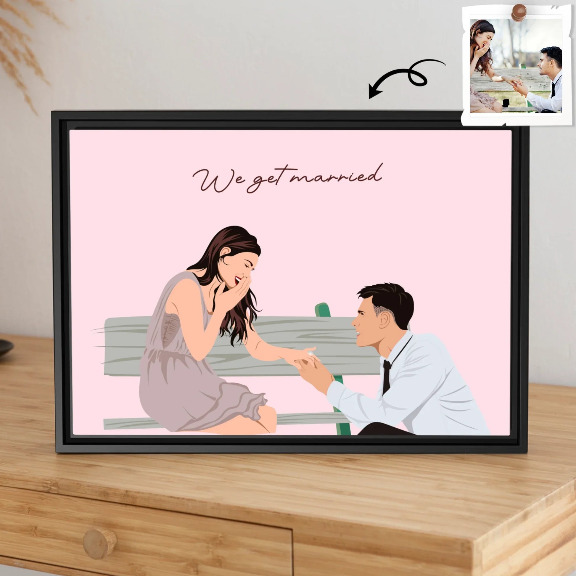 Personalized Couple Illustration Anniversary Gift, Custom Portrait from Photo on Canvas-BeUnikArt