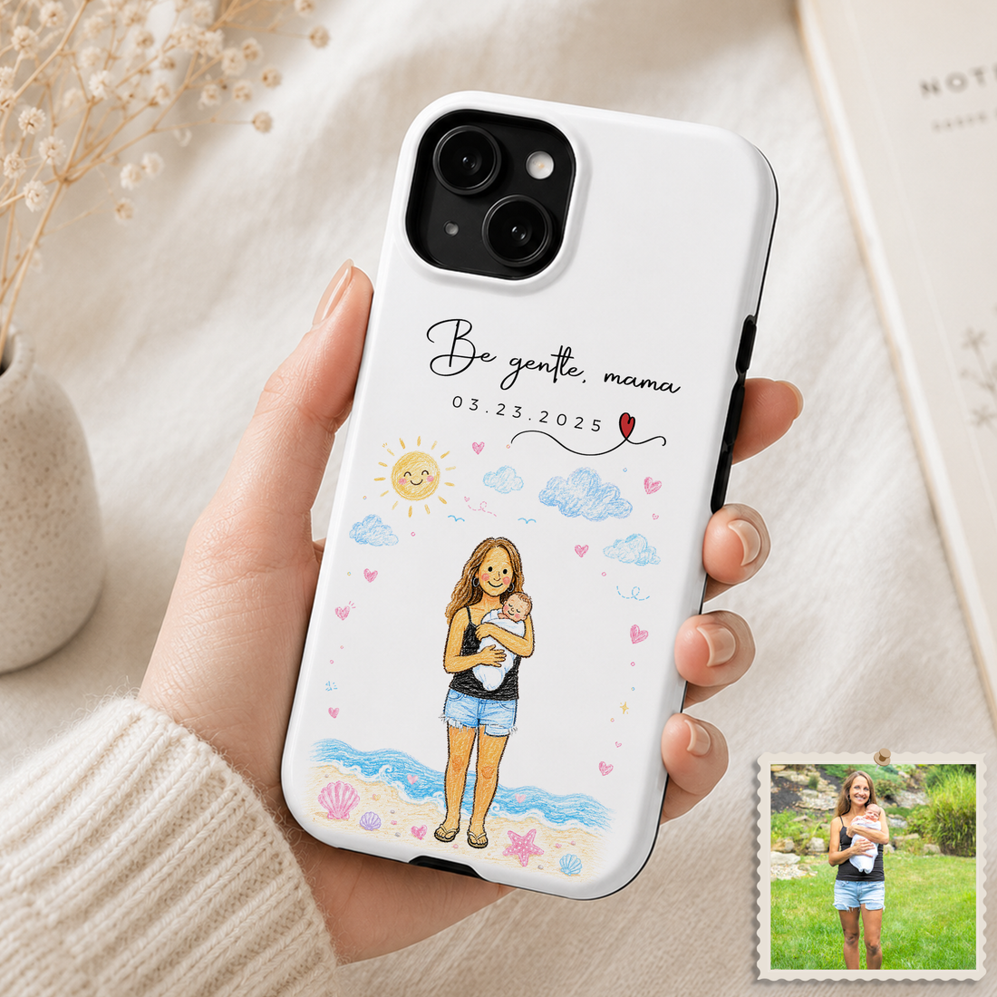 Tough Phone Case for iPhone & Samsung, Personalized With Mom Crayon Doodle Case with Custom Text